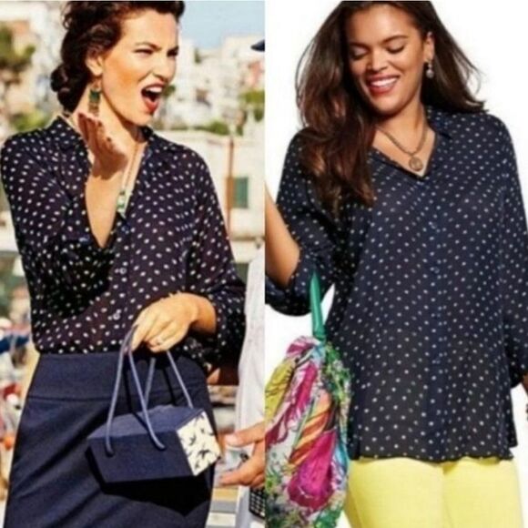 Cabi Blue, Green, & White Sheer Dots Button Down Shirt (XS) - Picture 1 of 7